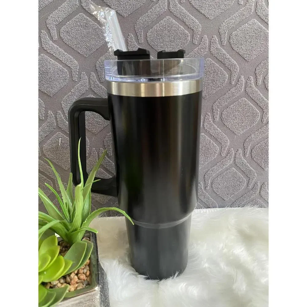 30oz Black Travel Tumbler with Lid and Straw